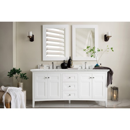 James Martin Vanities Palisades 72in Double Vanity, Bright White w/ 3 CM Eternal Jasmine Pearl Quartz Top 527-V72-BW-3EJP